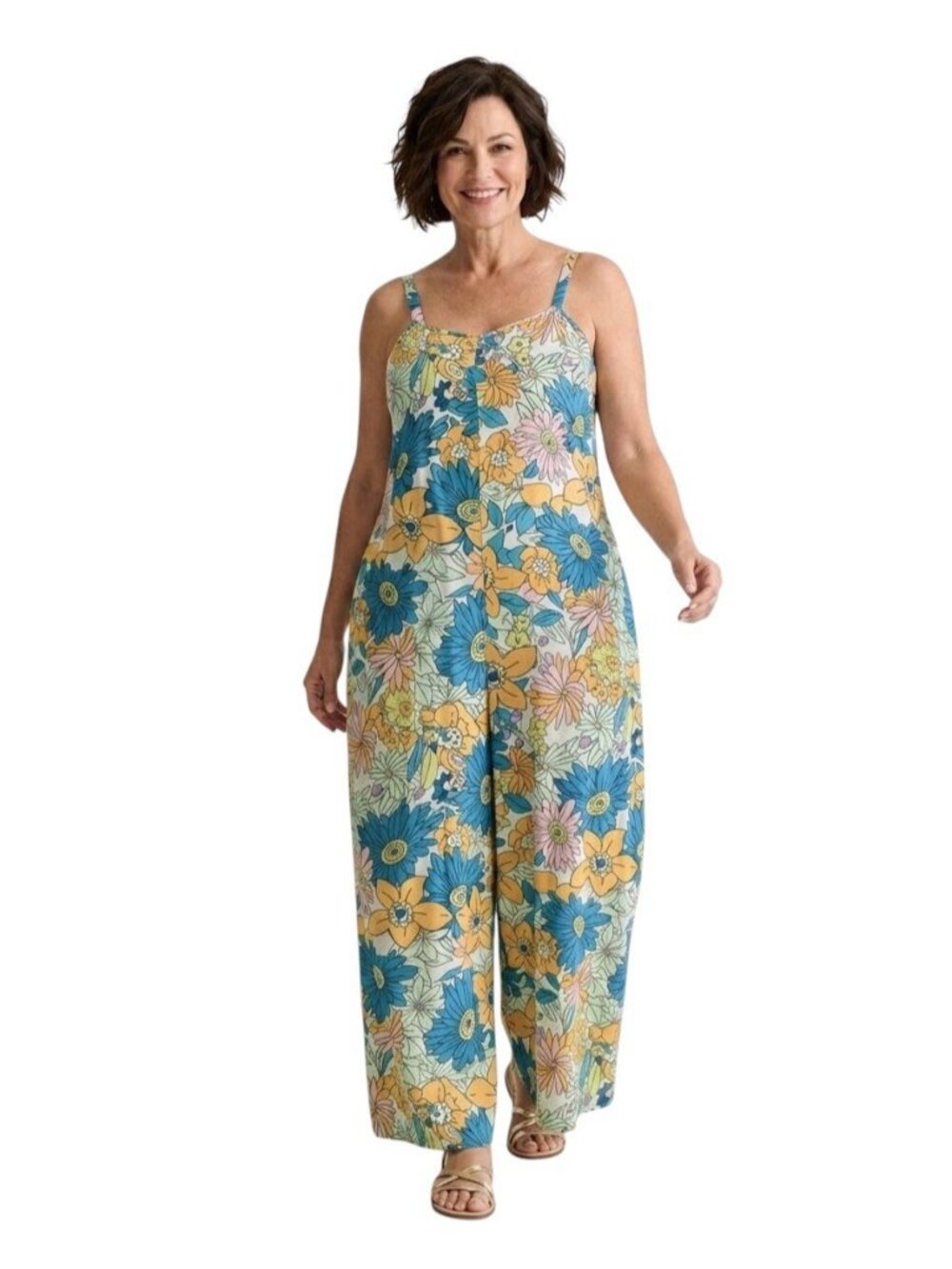 NWT BloomChic Womens Size 12 Wide Leg Jumpsuit Retro Floral Boho Pocket